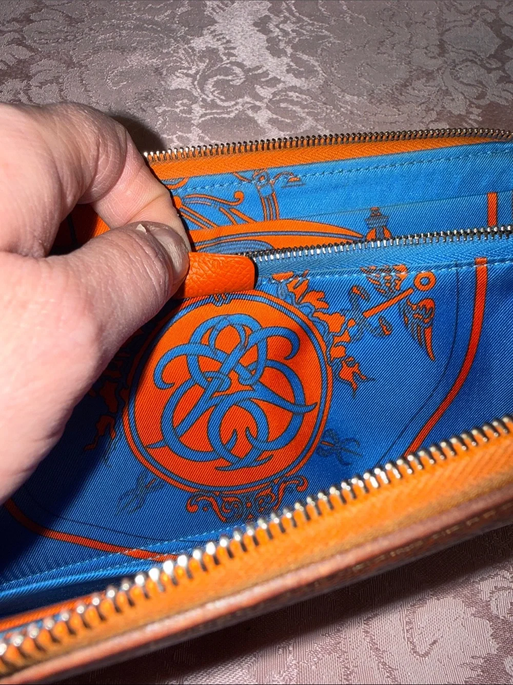 Hermes Men's Azap Leather Zip Wallet - Orange
